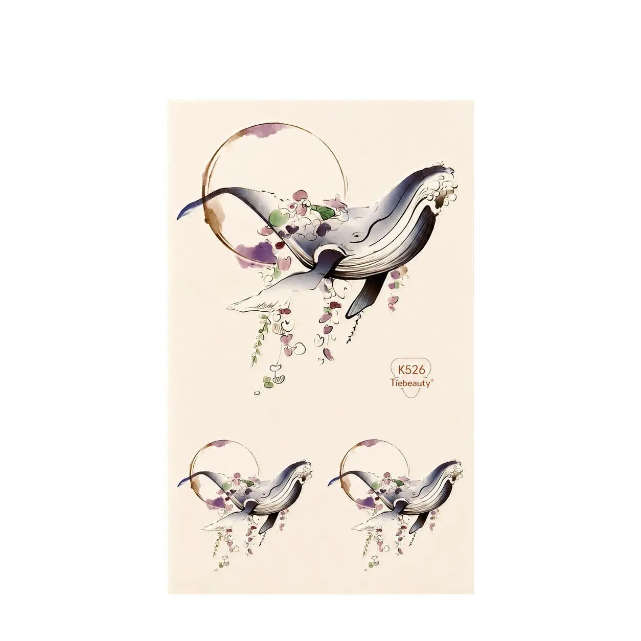 Watercolor Whale Temporary Tattoo Sheet