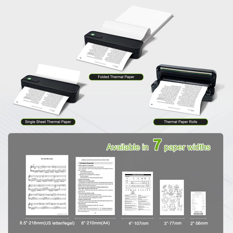 Portable Inkless, Supports A4 Paper Size, Prints Resumes, Music Sheets, Exam Papers, Compatible with iOS & Laptops, Portable Handheld Printer