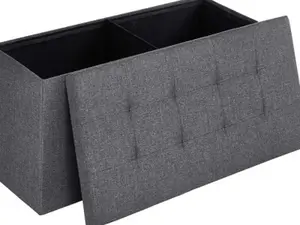 SONGMICS 43 Inches Folding Storage Ottoman Bench, Storage Chest, Foot Rest Stool, Bedroom Bench with Storage, Holds up to 660 lb, Dark Gray ULSF77K