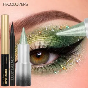 3pcs/Set Glitter Green Eye Shadow+Black Mascara +Ultra-fine Eyeliner Makeup Set Sharp Headed Lasting Colorful Shimmer Eyeshadow Waterproof 3D Eyelashes Black Waterproof Liquid Eyeliner