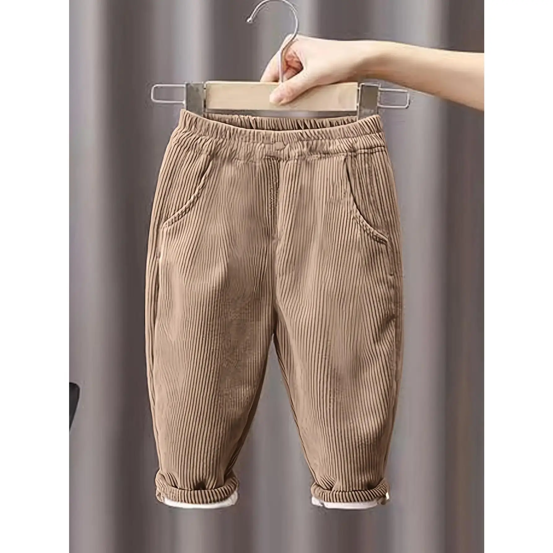 Boys' Cozy Fleece-Lined Corduroy Pants - Warm, Casual Long Trousers for Fall/Winter, Perfect for Outdoor-DY