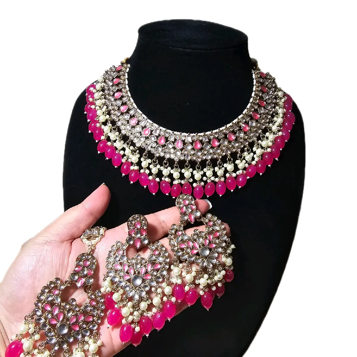 Desi Bollywood Indian Pakistani necklace earrings mangtikka set