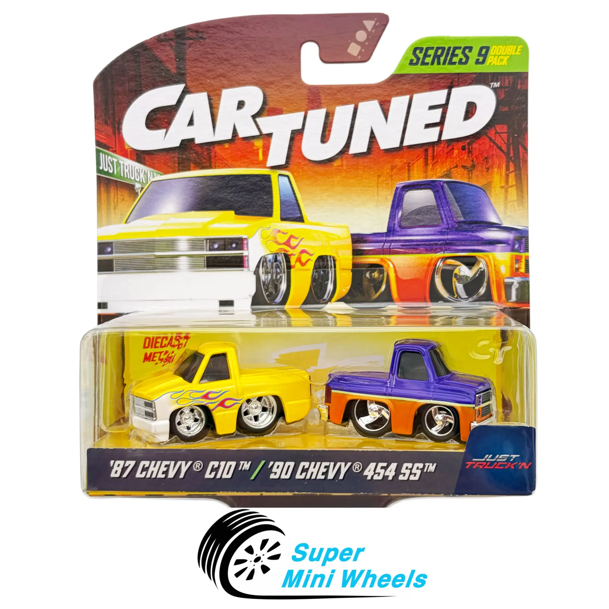 CarTuned 1:64 2-Pack ‘87 Chevy C10 Yellow & ’90 Chevy 454 SS Purple