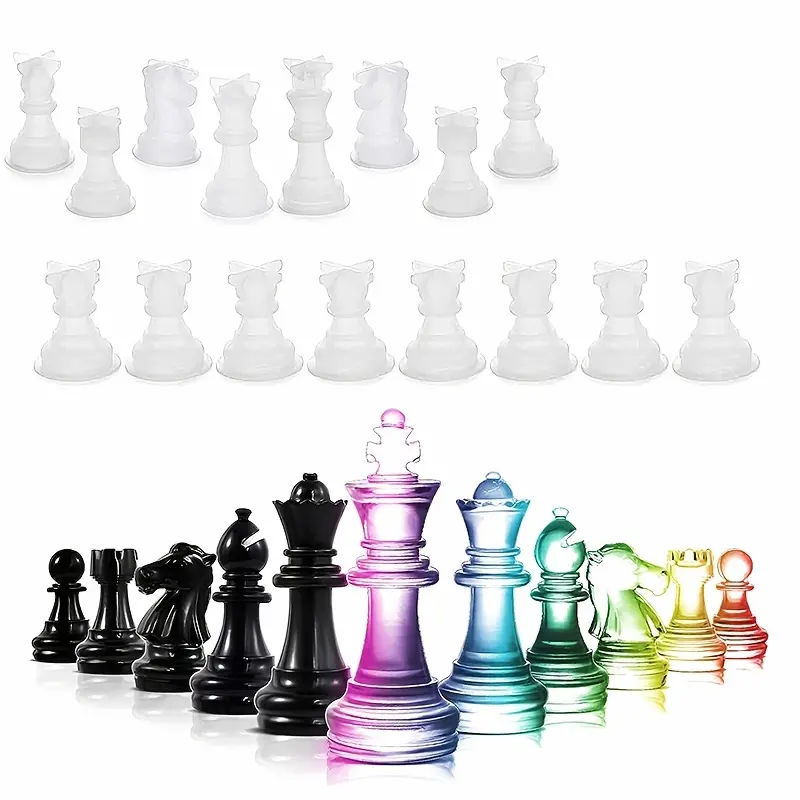 16pcs Chess Resin Silicone Mold, Upgrade 3D 16pcs Chess Mold Kit for Resin Casting Full Size, Chess Epoxy Molds for Adult Family to DIY Art Crafts Home Decoration