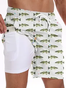 Men's Quick-Dry Lightweight Fishing Shorts, Bottom Light, Fitted Casual Style, Inner Pockets, Natural Waist, Short Length