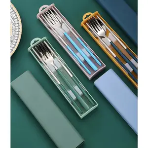 Convenient 304 Food Grade Stainless Steel Cutlery Set, Including Spoon, Fork, and Chopsticks Three-Piece Set, Exquisite Gift for Colleagues and Classmates, Comes with Storage Box