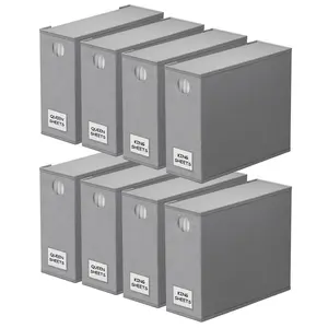SpaceAid 8 Pack Foldable Sheet Set Organizer for Linen Closet, Gray