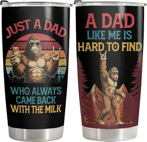 Funny Bigfoot Dad Tumbler 20 oz with Lid, Sasquatch Milk Run Insulated Travel Coffee Mug, Hilarious Fathers Day Gift