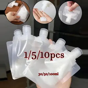 Portable Liquid Cosmetics Packaging Bags, Reusable Shampoo Squeeze Bottles, Stand-Up Pump Caps, Travel Size, 1/5/10/15 Pieces