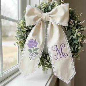 Embroidered Hydrangea Wreath Sash, Personalized Wreath Sash , Embroidered Monogram for Seasonal Floral Wreath, Hydrangea Housewarming Gift