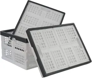 3-Pack 30 L Plastic Stackable Collapsible Storage Crates, Folding Storage Baskets