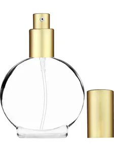 Clear Circle Glass Bottle-50ml (Multiple Cap & Pump Colors): Matte Gold