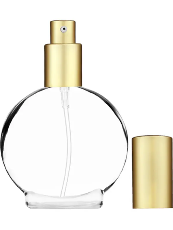 Clear Circle Glass Bottle-50ml (Multiple Cap & Pump Colors): Matte Gold