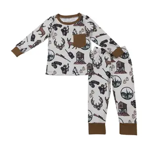 Cozy Kids' Deer Print Pajama Set Soft Long Sleeve Matching PJs for Little Hunters Crew Neck Comfortable Fit