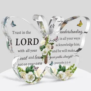 Acrylic Christian Gifts Bible Verses Religious Gifts for Women Men Inspirational Scripture Butterfly Prayer Room Decor Faith Keepsake Paperweights for Christmas Home
