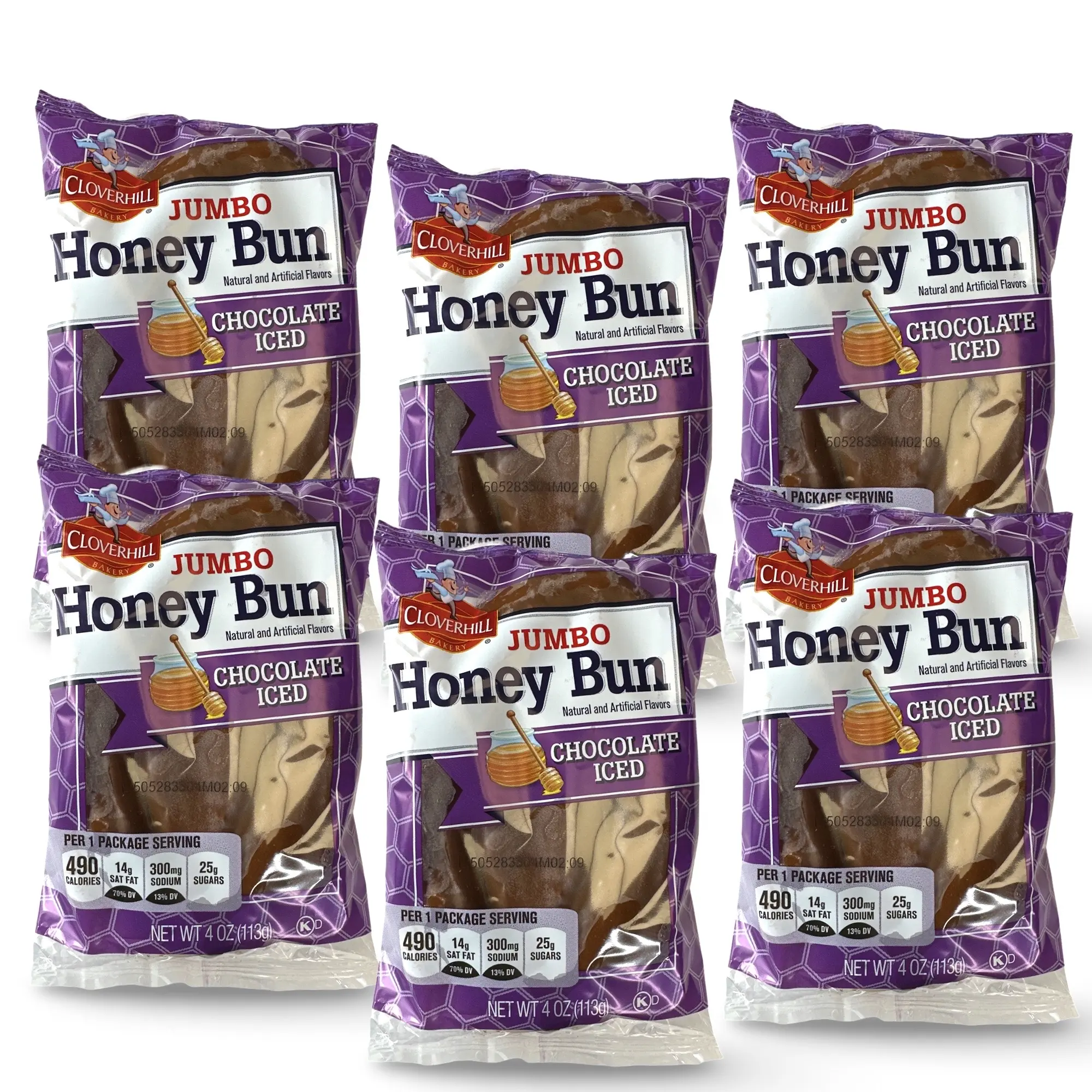 Cloverhill Jumbo Honeybuns, Chocolate Iced, Individually Packaged, Pack of 6
