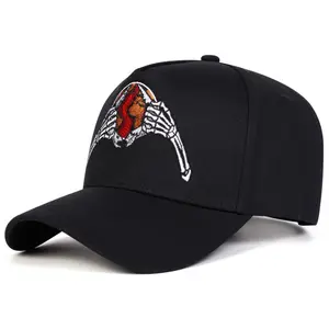 Unisex Skeleton Hands & Earth Embroidered Baseball Cap Outdoor Adjustable Sunscreen Leisure Hat Spring Autumn Travel Tourism Beach Vacation