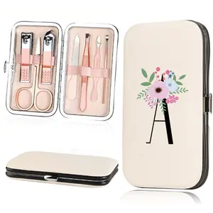 7 in 1 Stainless Steel Nail Care Tool Kit | Nail Clippers Set with Nail Trimmer Folding Storage Box | Multifunctional for Manicure/Pedicure (Home Use) | Flower & 26 Letters Pattern Options | Gifts for Halloween & Christmas
