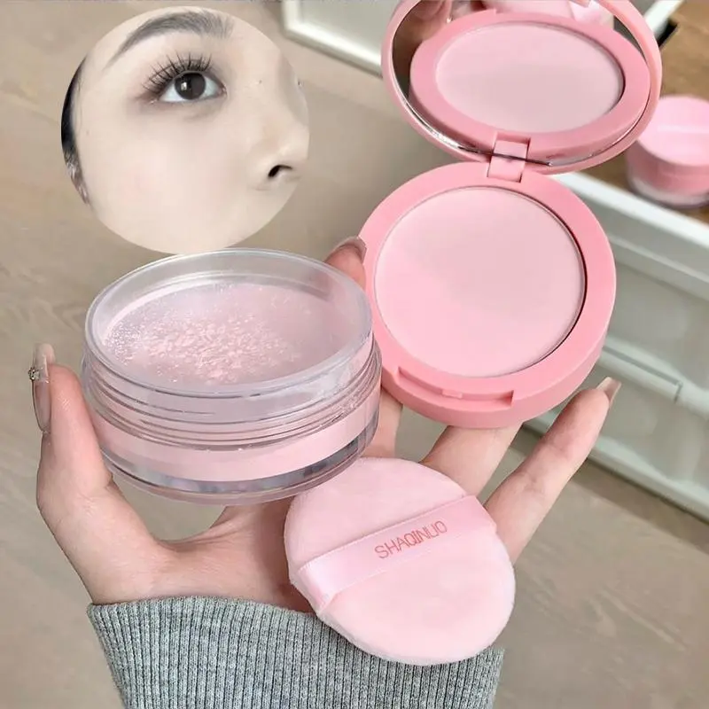 Rose Pink Makeup Loose Powder 2-in-1 Setting Powder Waterproof Oil Control Lavender Purple Transparent Pressed Powder Concealer