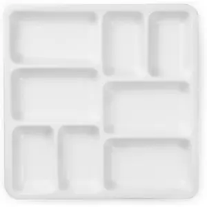 8-Well Ceramic Artist Paint Palette, Square Porcelain Watercolor Palette, White Ceramic Mixing Tray for Gouache Oil Acrylic & Tempera Painting, 7"× 7"× 0.9"