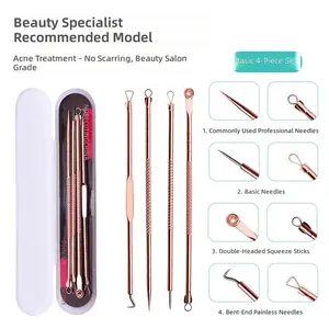 4-piece professional stainless steel blackhead remover and pimple extraction tool set, for removing facial acne, blackheads, and blemishes - acne treatment kit with storage case.