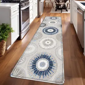 1PC， Blue White Gray Geometric Pattern strip rugs, home décor, bathroom mats, entryway mats, bathroom non-slip mats, indoor entrance rugs, bedroom bedside mats, kitchen mats, hallway rugs, flannel sponge rugs, hallway runner rugs