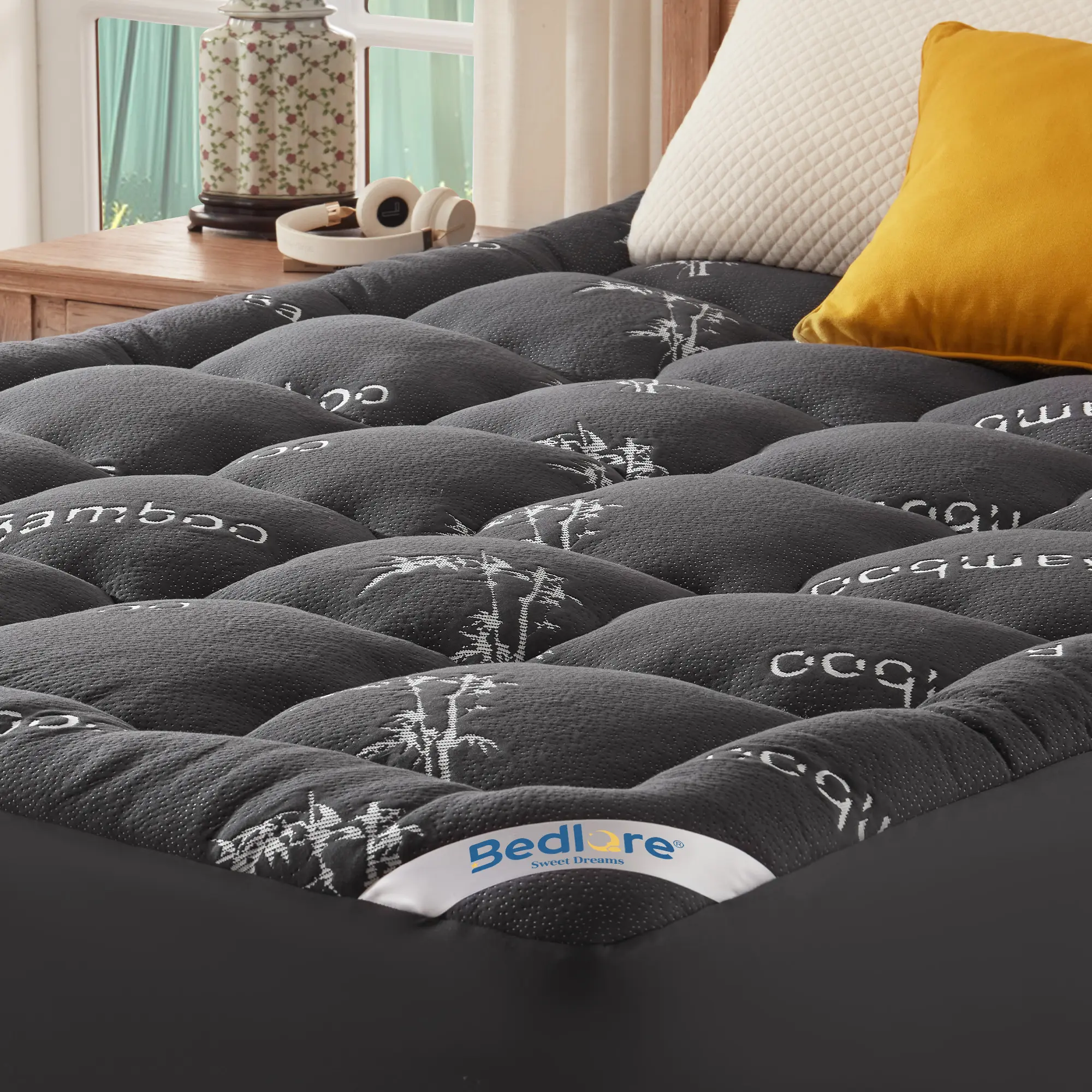 【SummerWins】BEDLORE Bamboo Mattress Topper, Thicken Pillow Top Pad for Comfy Mattresses, Cooling Mattress Cover with 6-18" Deep Pocket, Pressure Relief Bedding Protector for Home & Hotel