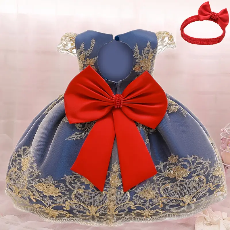 Girls Birthday Princess Dress Embroidered Lace Cute Big Bow Girl Dress Kid's Formal Ceremony Festival Clothing Luxury Court Vintage Elegant Kids Girl