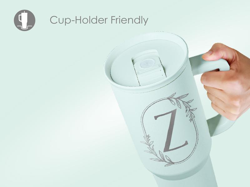 Sandjest Mint Personalized Initial 40oz Tumbler with Straw & Handle Stainless Steel Insulated Vacuum Cup, Home School Office, Christmas Birthday Gift