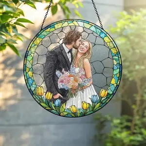 Custom Photo Suncatcher, Personalized Stained Glass Window Hanging, Family Portrait Gift, Photo to Glass Art, Unique Picture Keepsake