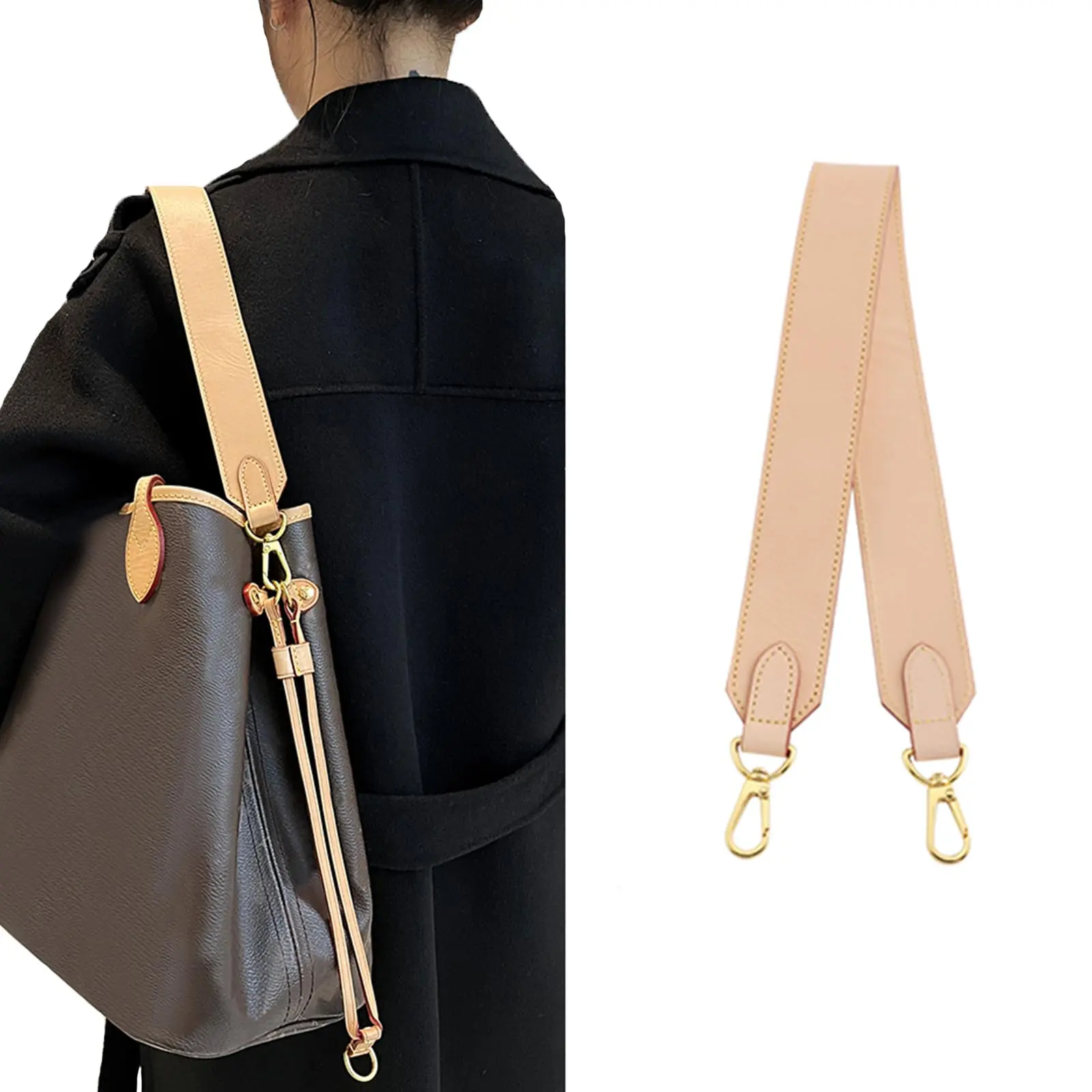 Jiesinlov High-Quality Vachetta Leather Detachable Aftermarket Strap for LV Neverful, Double-Sided Cowhide Crossbody Luggage Accessory, Accessories for Bags