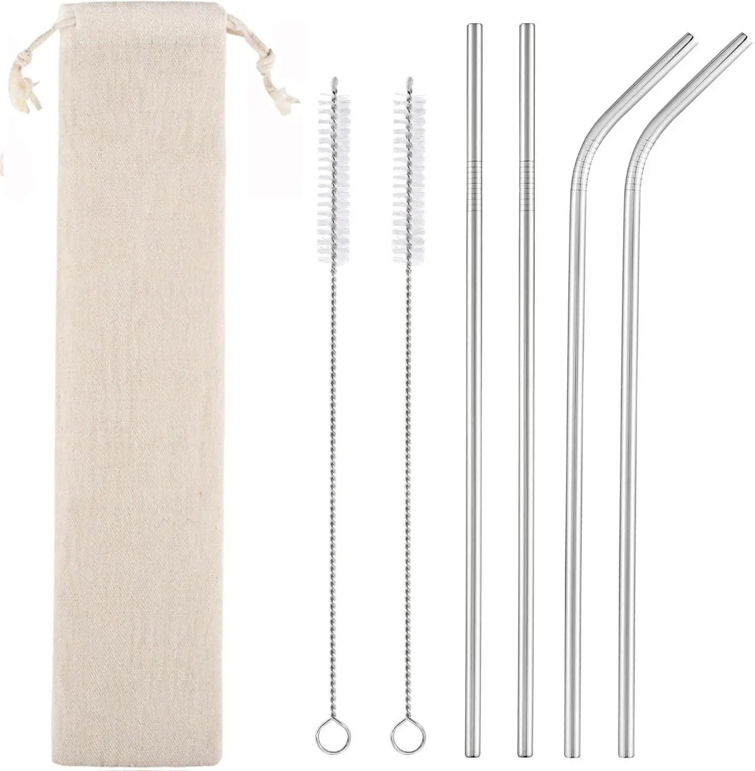 Set of 4 Reusable Metal Straws 18/8 Stainless Steel 10.5" Bent & Straight with Cleaning Brushes & Case for 20/30 oz Tumblers Eco-Friendly & Dishwasher Safe