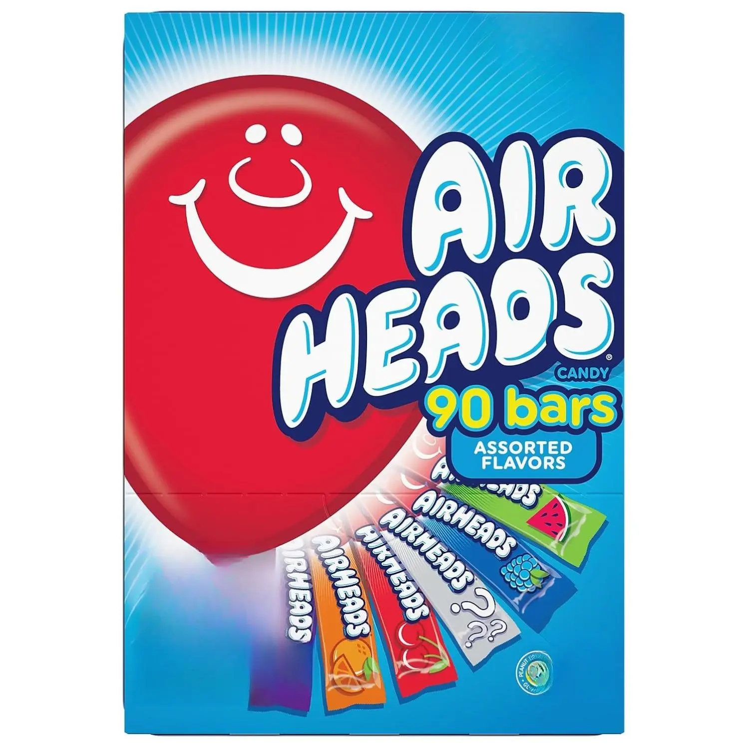Airheads Candy Bars, Variety Bulk Box, Chewy Full Size Fruit Taffy, Back to School, Halloween, Non Melting, Concessions, Parties, 90 Individually Wrapped Full Size Bars (Packaging May Vary)