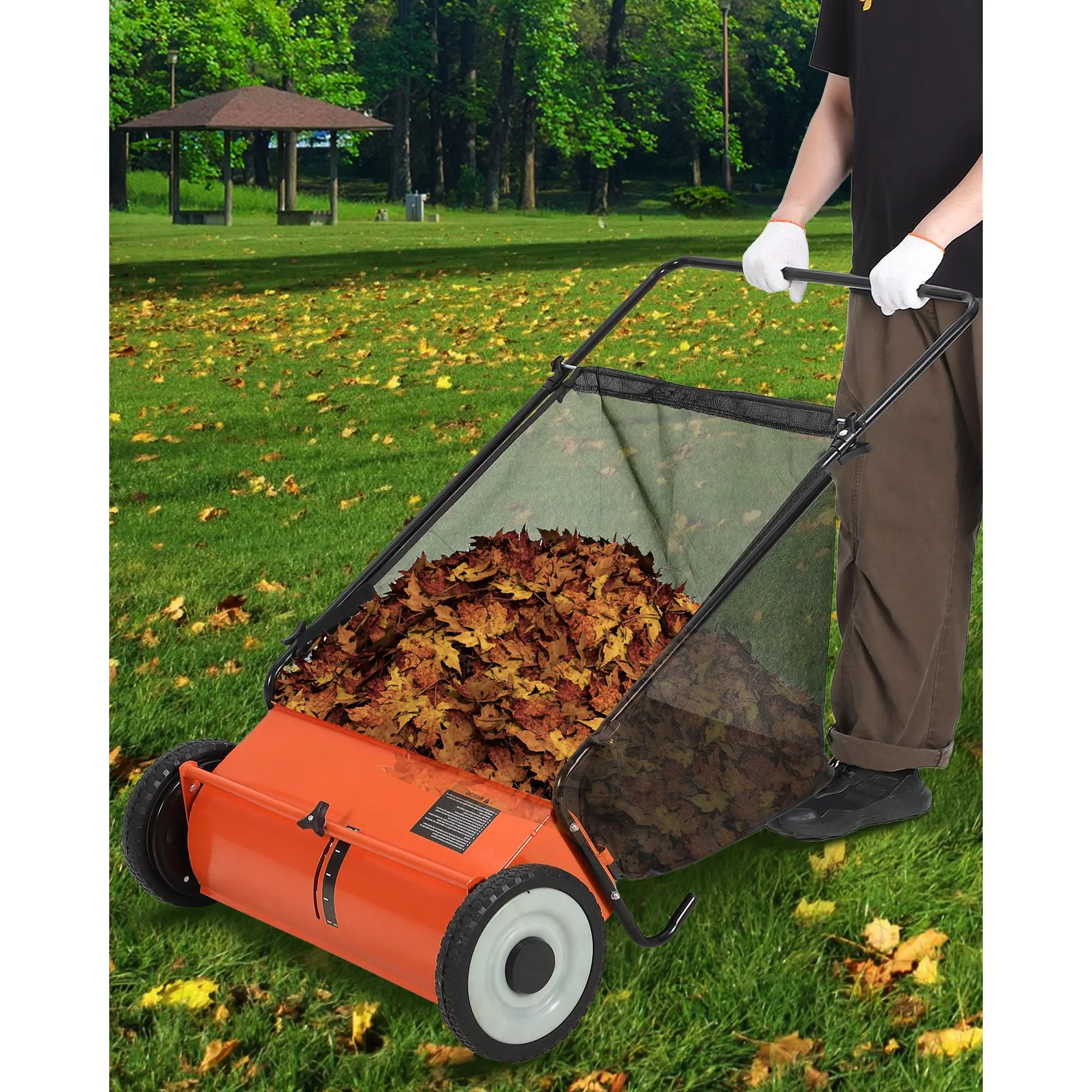 GARVEE Heavy-Duty 26-Inch Push Lawn Sweeper - 4 Reinforced Brushes, Adjustable Height, 7 Cu.Ft Capacity, Durable Steel Frame, Rubber Wheels for Efficient Leaf & Grass Debris Collection