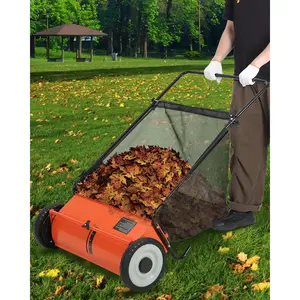 GARVEE Heavy-Duty 26-Inch Push Lawn Sweeper - 4 Reinforced Brushes, Adjustable Height, 7 Cu.Ft Capacity, Durable Steel Frame, Rubber Wheels for Efficient Leaf & Grass Debris Collection