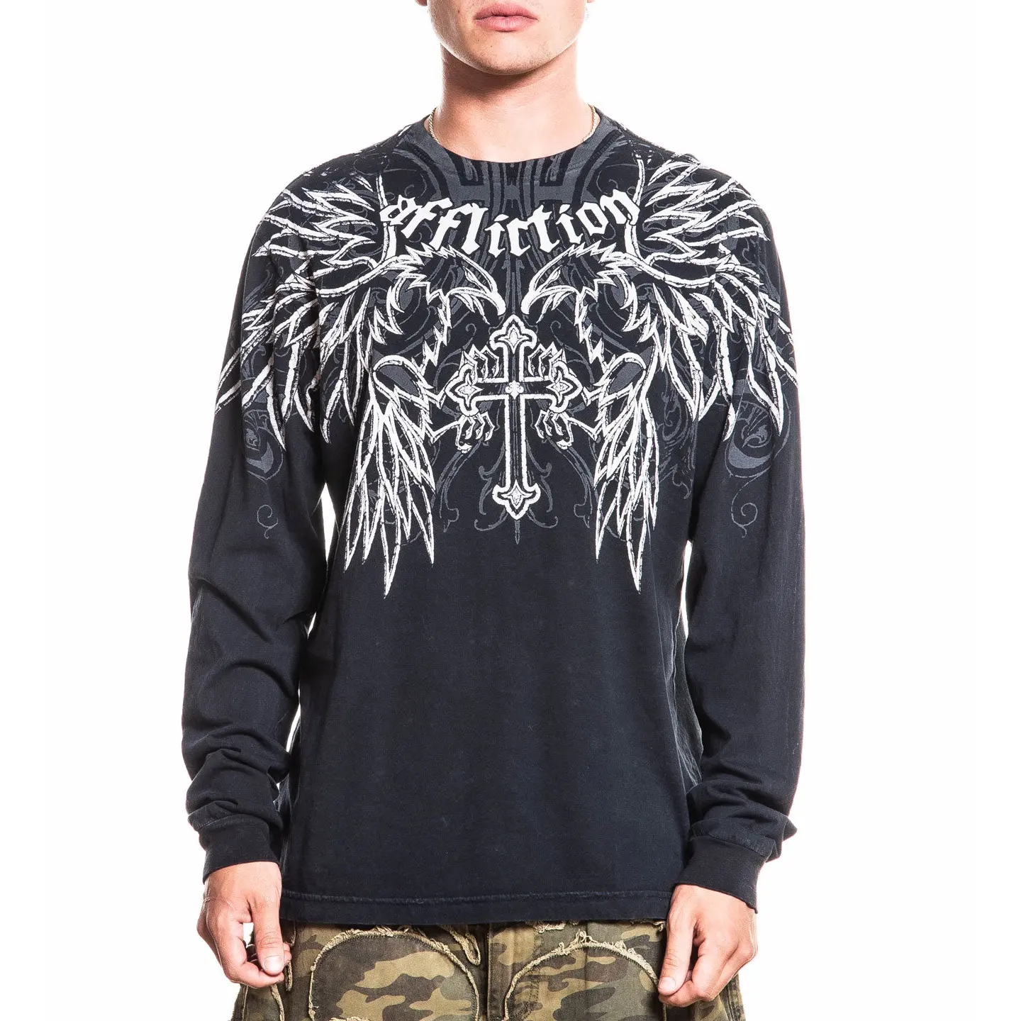 Affliction Seismic Empire Menswear Casual Cotton Print Long-Sleeve T-Shirt