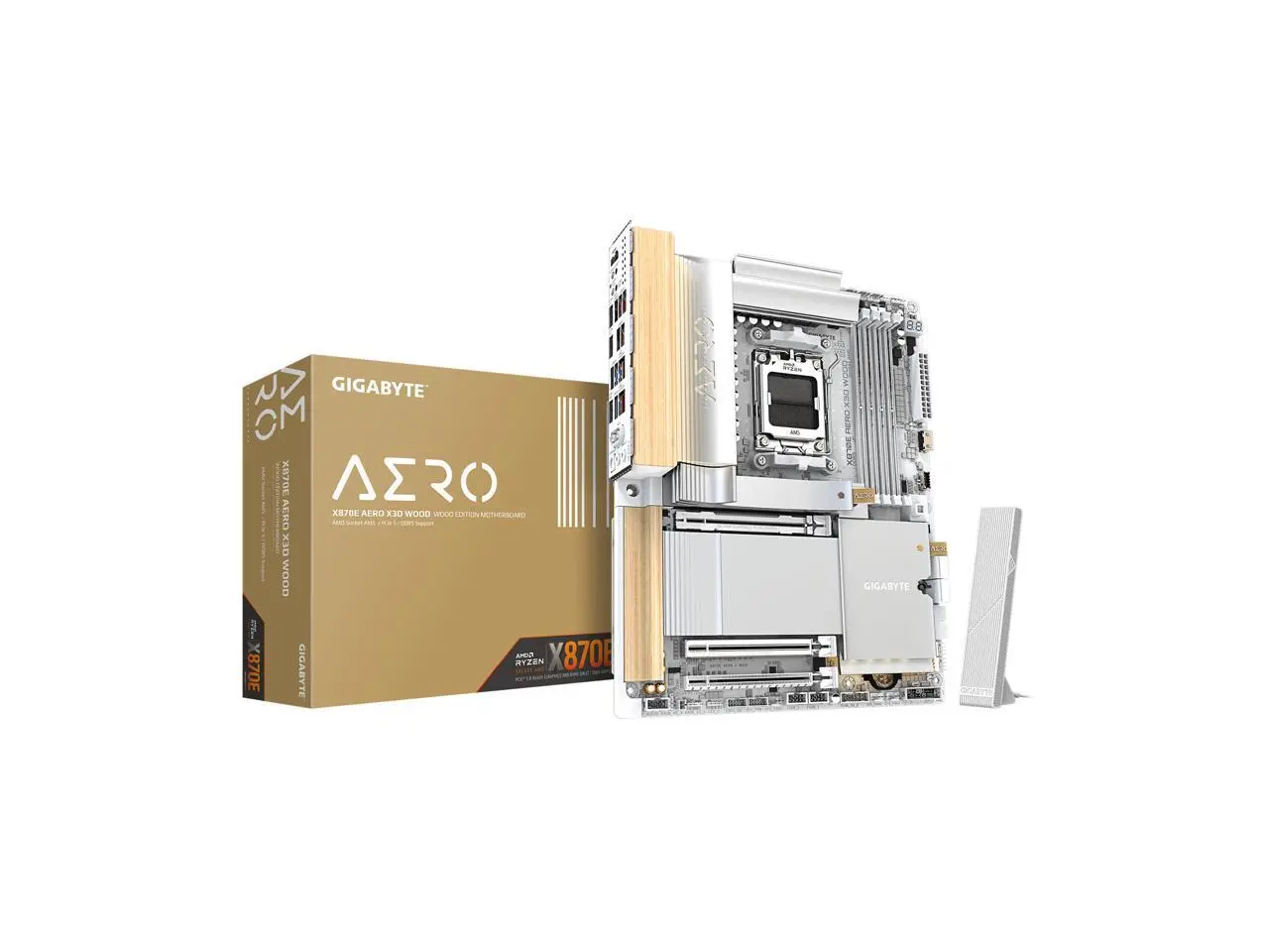 GIGABYTE X870E AERO X3D WOOD AMD AM5 LGA 1718 Motherboard, ATX, Supports AMD Ryzen 9000/8000/7000 Series Processors, DDR5, 16+2+2 Total Power Phase, 4x M.2, PCIe 5.0, USB4 Type-C, WIFI7, Dual 5 GbE LAN, PCIe EZ-Latch Plus, 5 Year Warranty