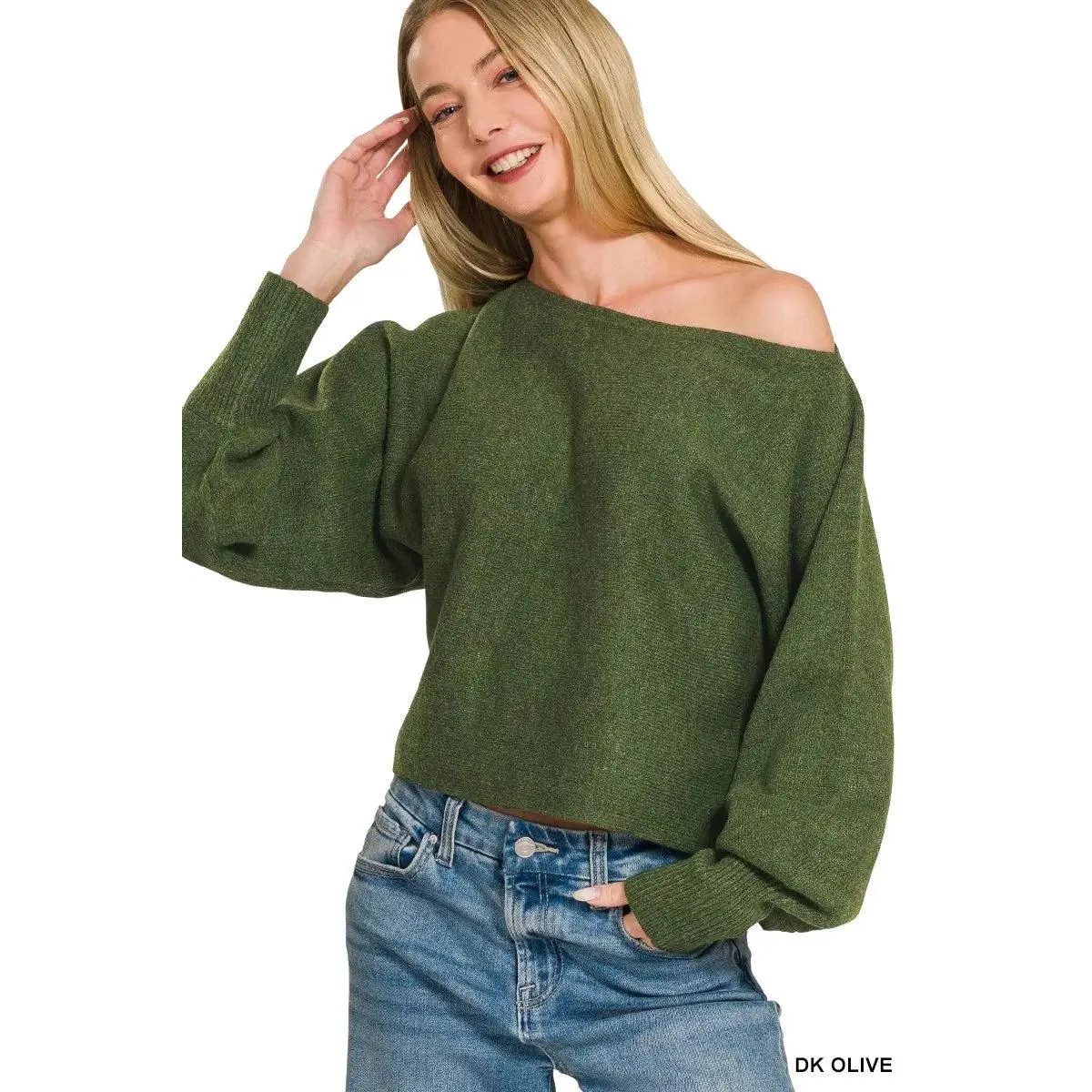 Zenana Boat Neck Balloon Sleeve Sweater