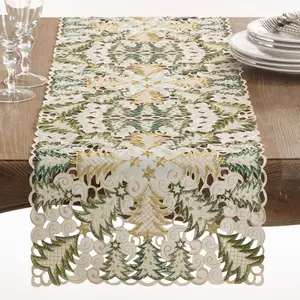 Saro Lifestyle  16 x 90 in. Christmas Tree Cutwork Table Runner, White