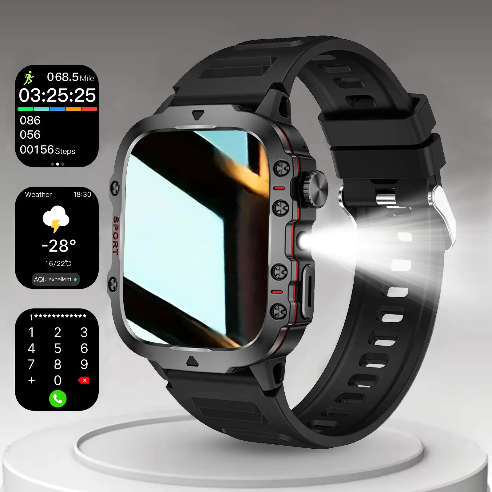 Outdoor Sports Wearable Smartwatch with Pedometer, Large Screen, Long Standby, 180mah Battery, Bluetooth-compatible Voice Calling, Compatible with iOS and Android, Sports Tracking Smartwatch