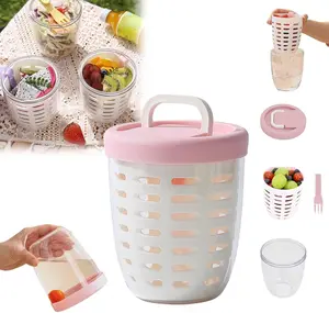 Reusable Portable Fruit Cups with Lid, Removable Colander, and Stainless Steel Fork | 20oz Fruit Storage Containers for Fridge with BPA-Free, Leak-proof, Easy-to-Clean, Fresh-Keeping Kitchen Gadgets Utensils