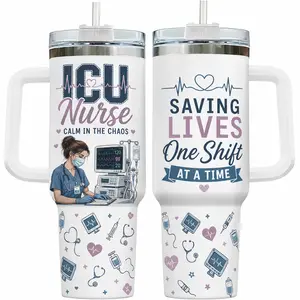 ICU Nurse 40oz Tumbler With Handle & Straw | Saving Lives One Shift At A Time