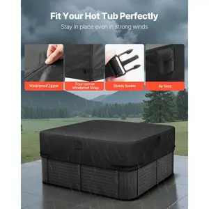 VEVOR Outdoor Hot Tub Cover, 95x 95x 20 Inch Weatherproof and Waterproof Hot Tub Cover Protector, 600D Heavy Duty Oxford Fabric and 950N Tearing Strength, Square Spa Covers for Hottub, Black