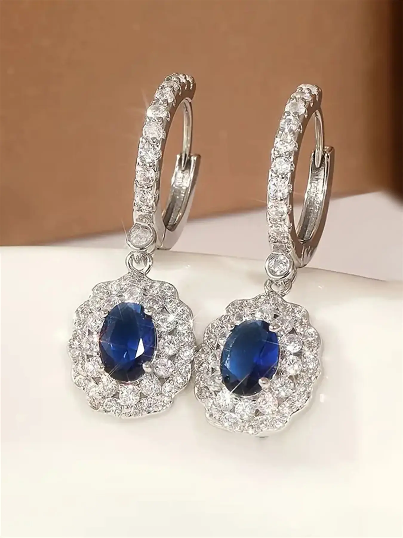 Elegant Blue Zircon Earrings for Women, Anniversary Wedding Party Jewelry Gift, Casual Style Copper Chain Design, All Seasons Wear, Fashionable Jewelry Accessories