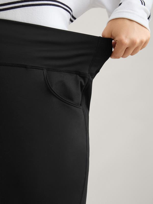 BLOOMCHIC Super Stretchy Wide-Leg Casual Pocket Pants Fit Black Minimalist Everyday Bottoms  thick thigh pants work outfits women baggy pants wide leg sweatpants cargo pants capri pants outfit