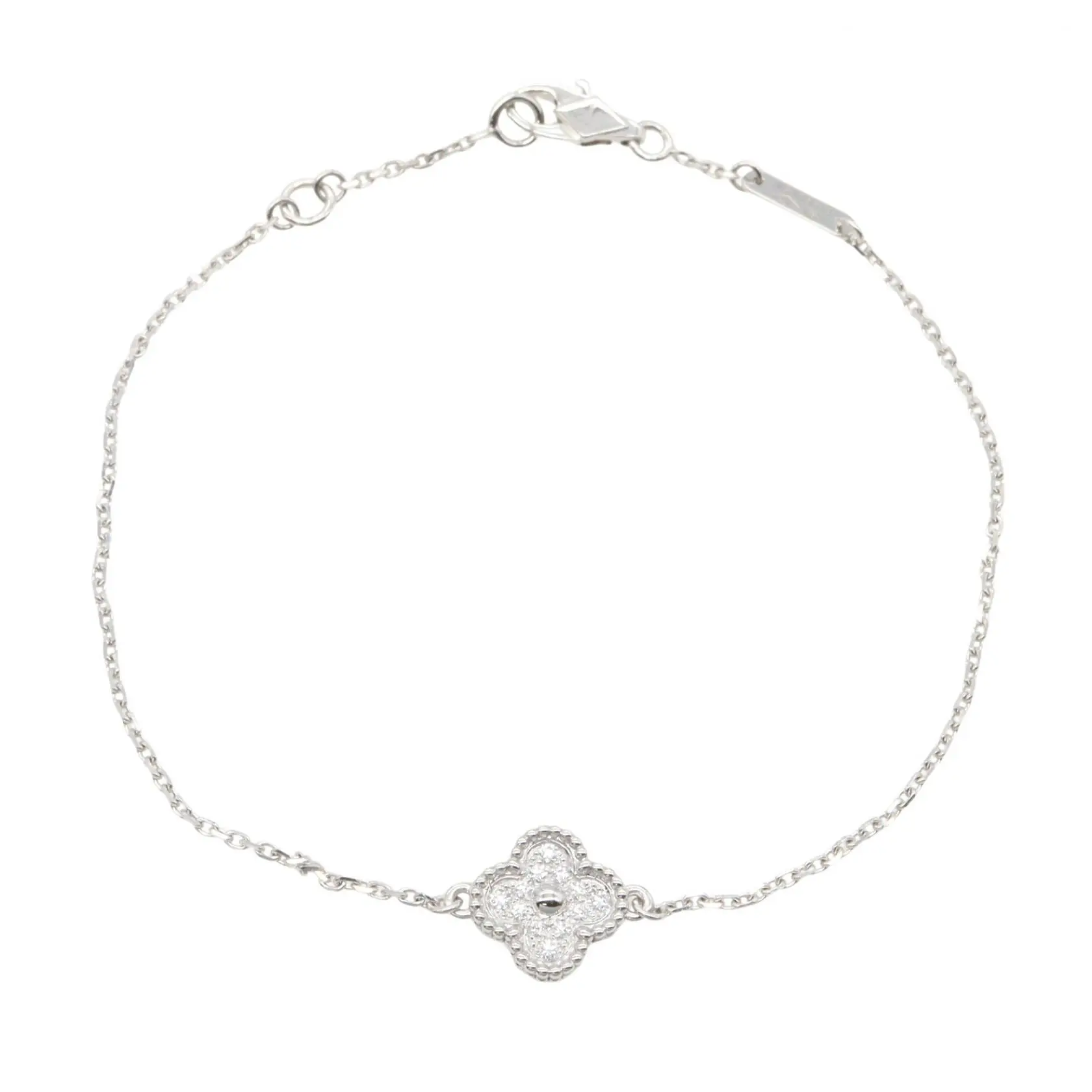 Pre-owned Van Cleef & Arpels 18K White Gold (Au750) Small Leather Goods Sweet Alhambra Au750 Diamond Bracelet