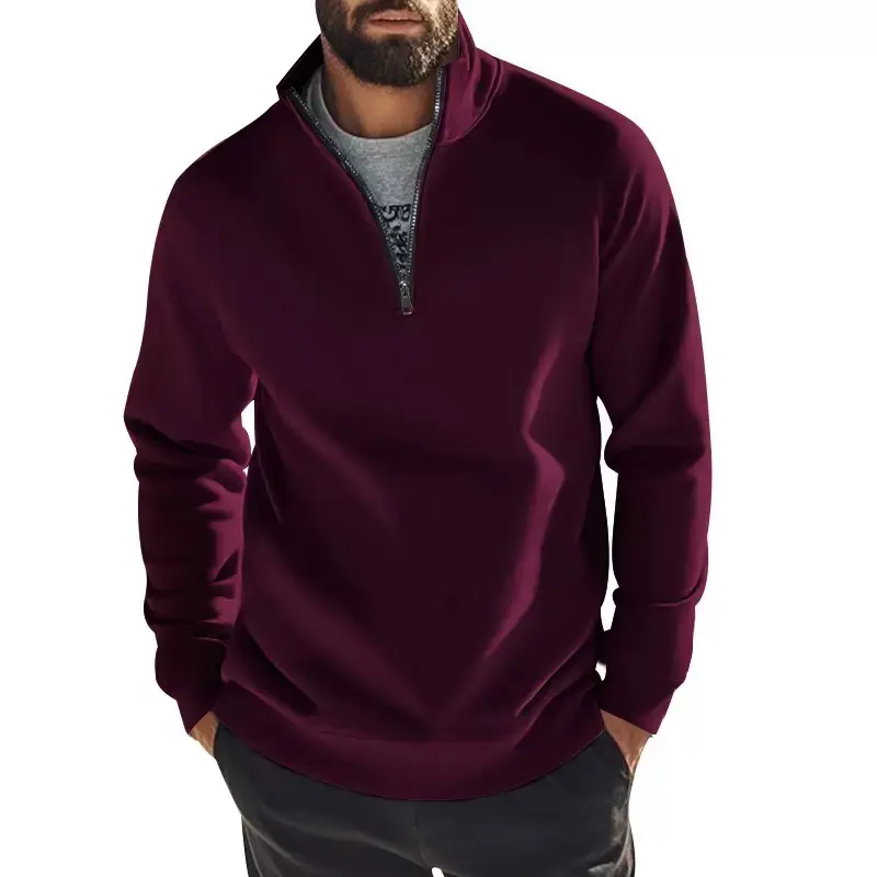 KZZ Men's Classic Half-Zip Sweatshirt, Fleece-Lined Mock Neck Pullover, Plain Warm Top for Fall Winter Menswear Outfits, Long Sleeve, Tops, Stylish, Casual Ootd, Comfy Ootd, Comfortable, Clothes, Warmth Boost