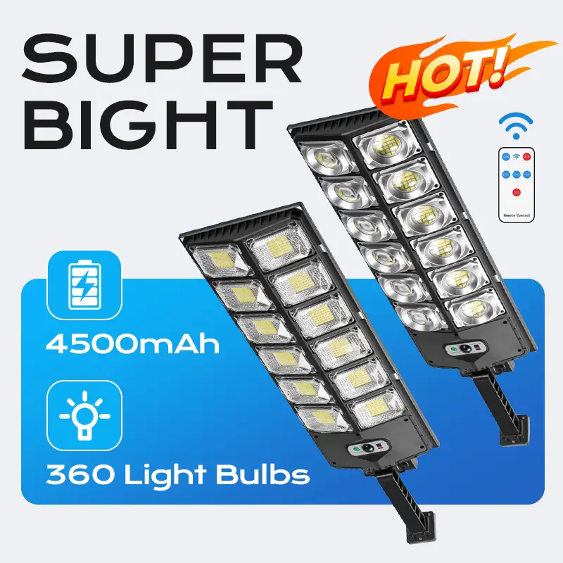 Solar Street Light Outdoor Solar Parking Lot Light with Motion Sensor IP65 Waterproof Commercial Lighting 360 SMD LEDs Adjustable Angle Remote Control