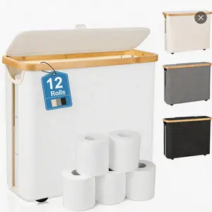 Toilet Paper Storage Basket, Toilet Paper Container with Lid, Bathroom Organizer Hold up to 9 Mega Rolls or 12 Regular Rolls, Beige