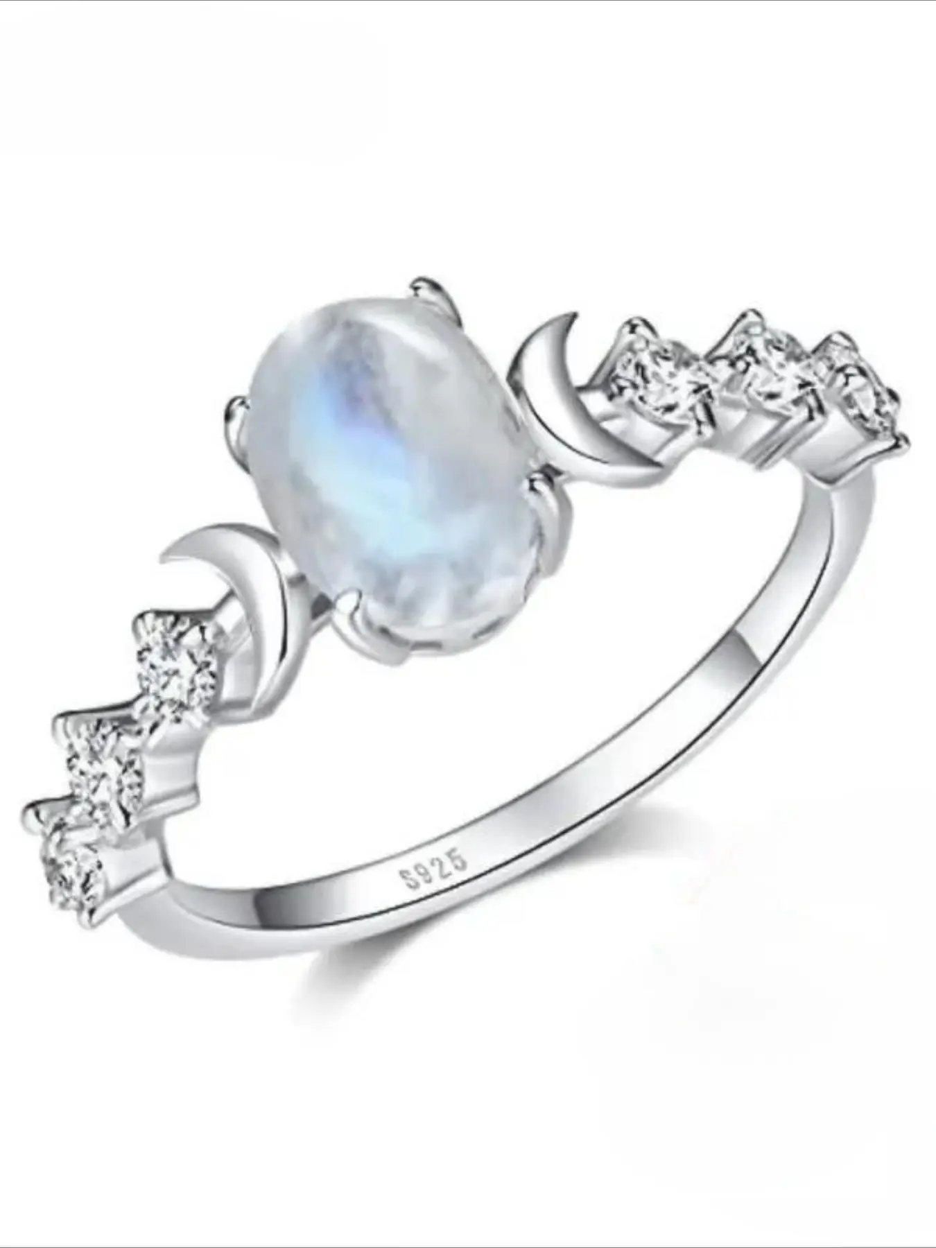 S925 Sterling Silver Moonstone Decorated Ring, Fashion Jewelry for Party, Daily Clothing Decor, Trendy All-match & Exquisite Jewelry for Birthday Gift, Engagement Rings, Beautiful Rings, Unique Rings